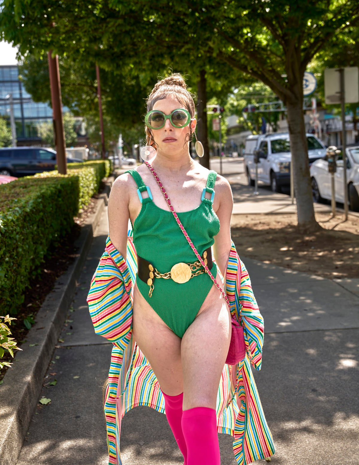 Green Ribbed Bathing Suit