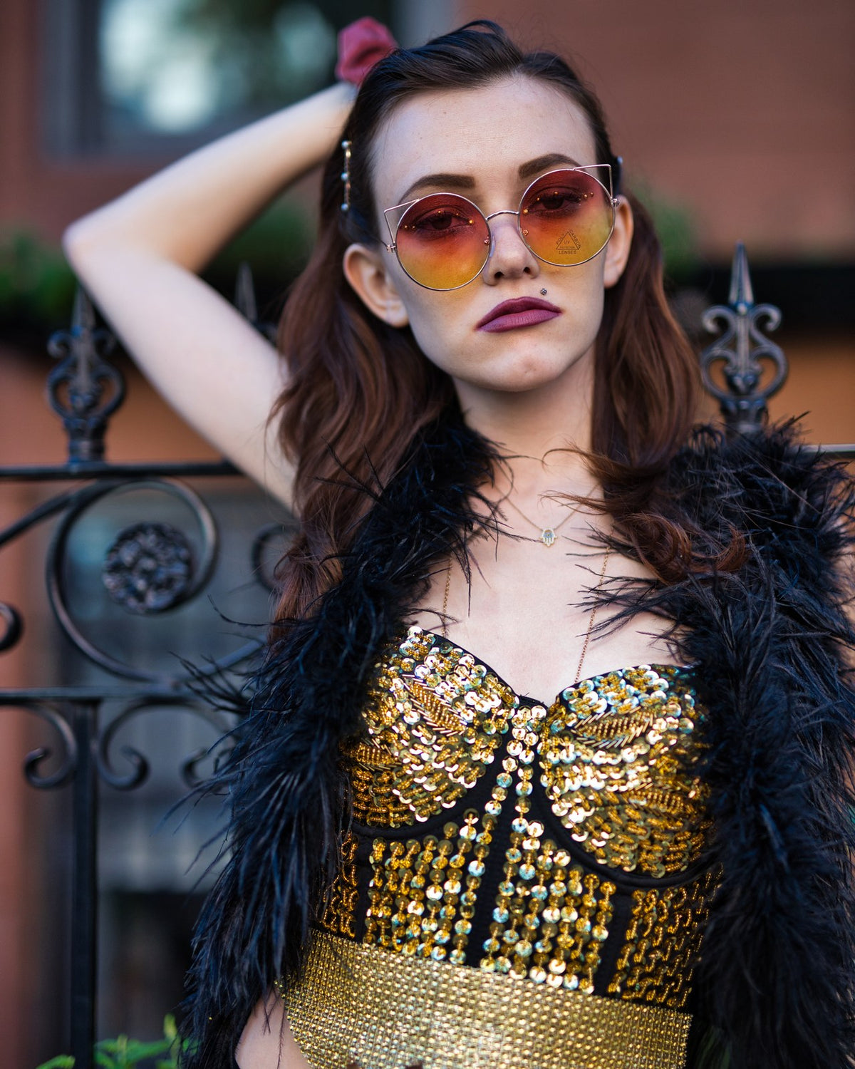 Retro cat eye sunglasses with gradient lenses, worn