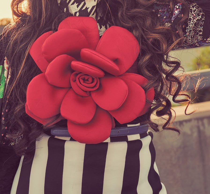 Big red fabric flower closeup