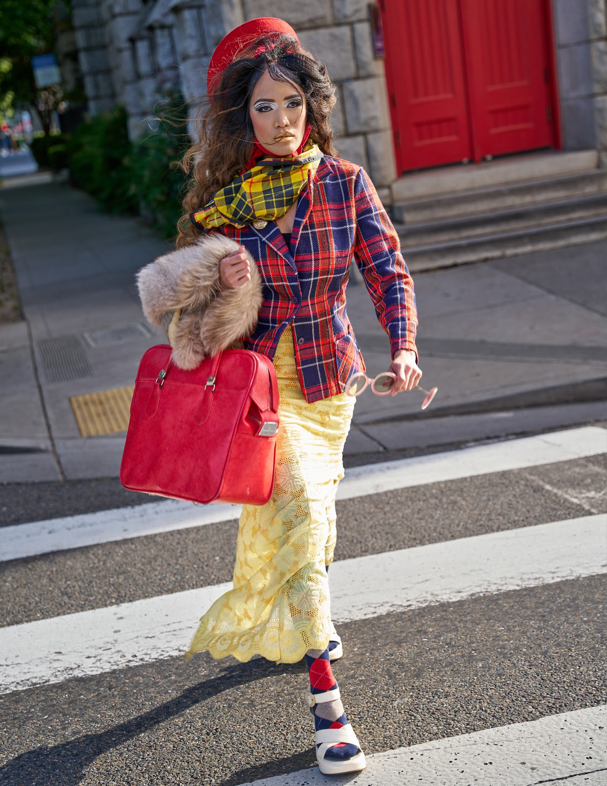 Fox fur stole styled look