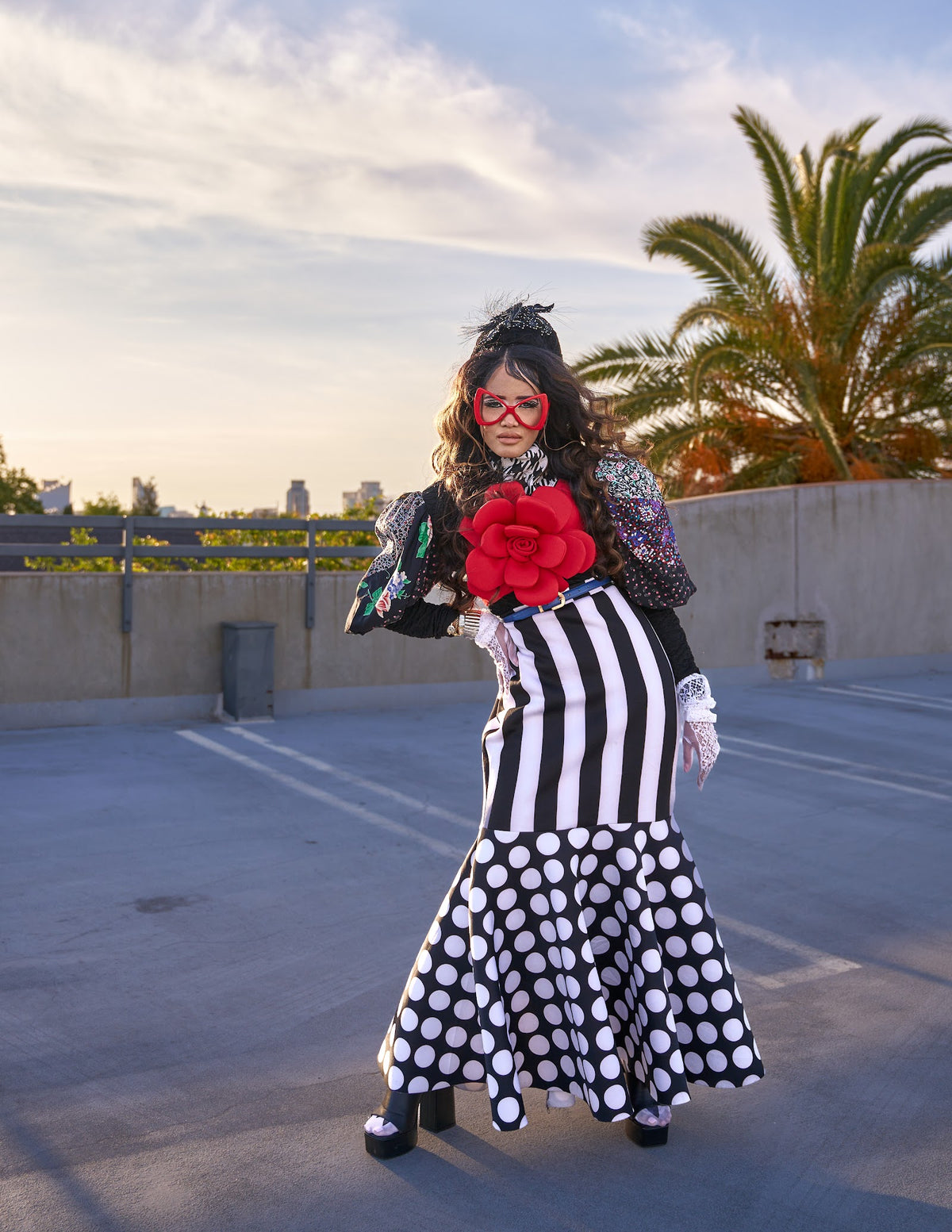 Striped and polka dot mermaid skirt rooftop