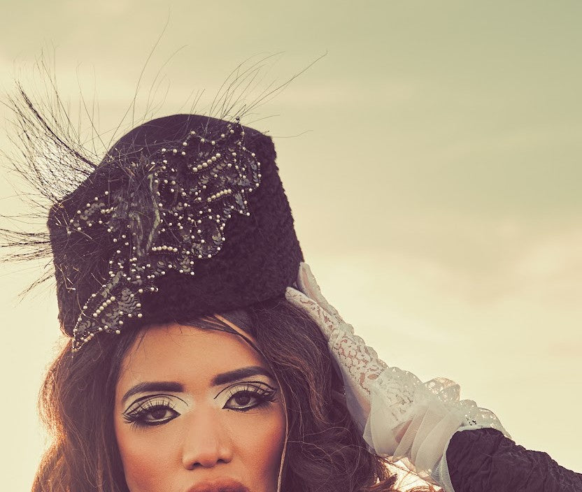 1980s black pill hat with beading
