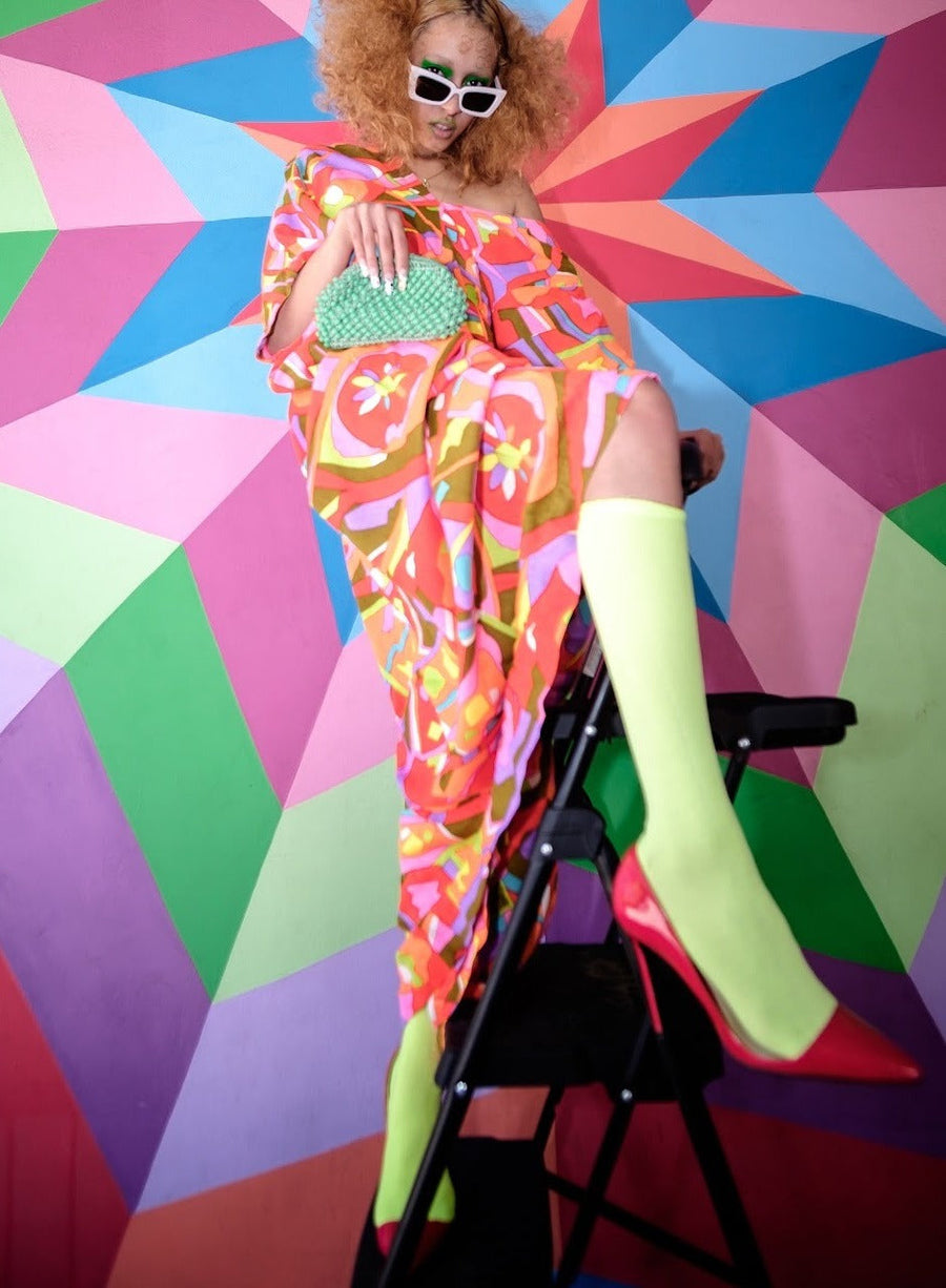 Retro Doll Knee Highs in neon yellow knee-highs